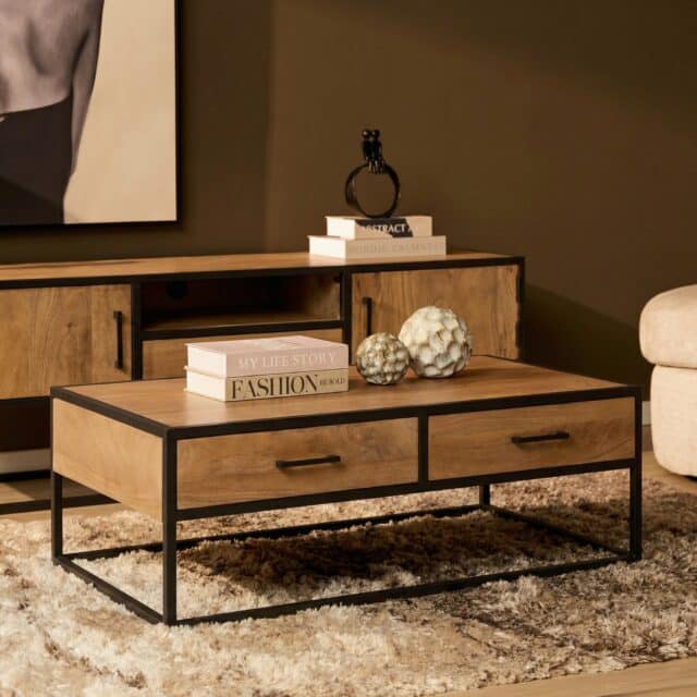 Starfurn Rechthoekige salontafel Dakota met lades Naturel Mangohout 130 cm