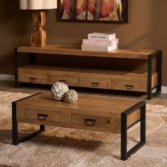 Starfurn Salontafel Britt met twee lades Naturel Mangohout 120 cm
