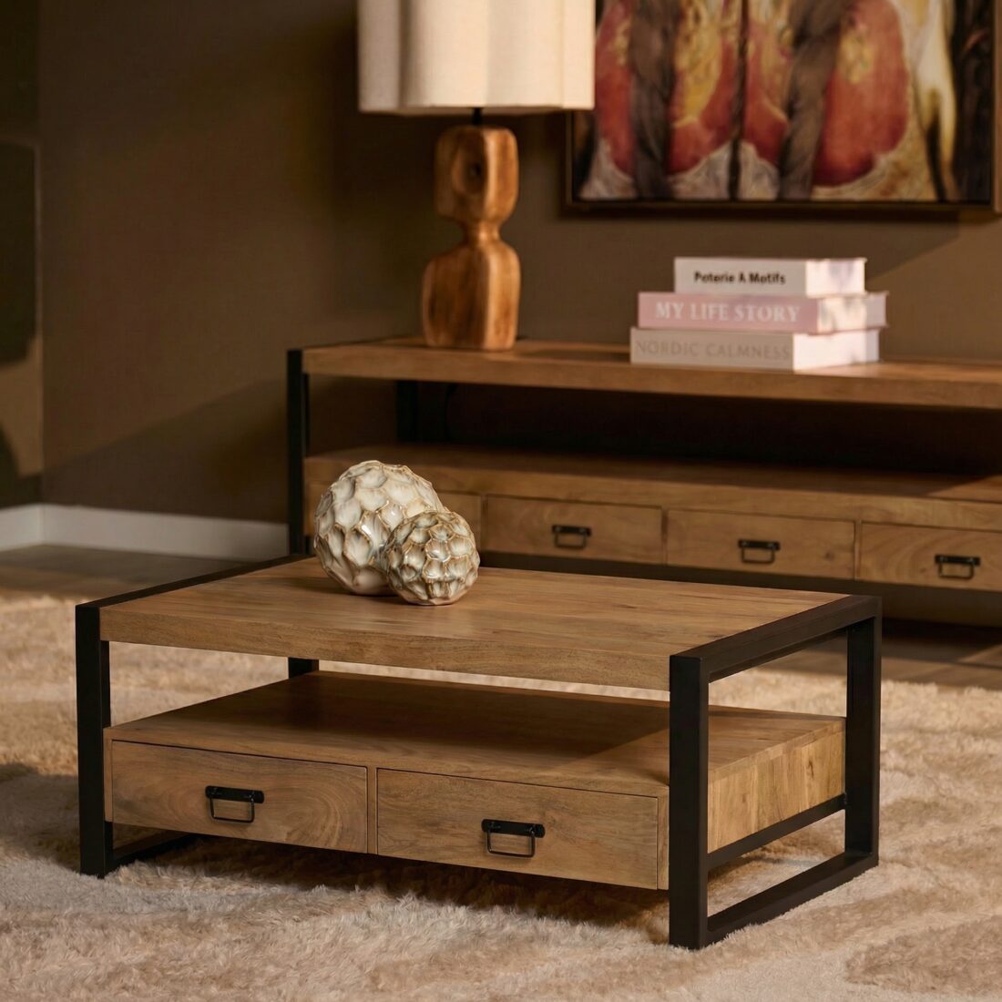 Starfurn Salontafel Britt met vier lades Naturel Mangohout 120 cm