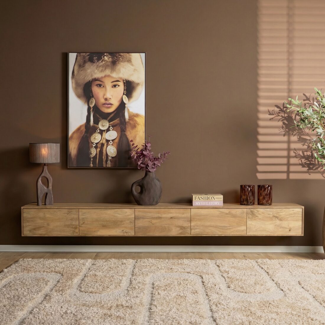 Starfurn Zwevend tv meubel Vision Licht Mangohout 280 cm