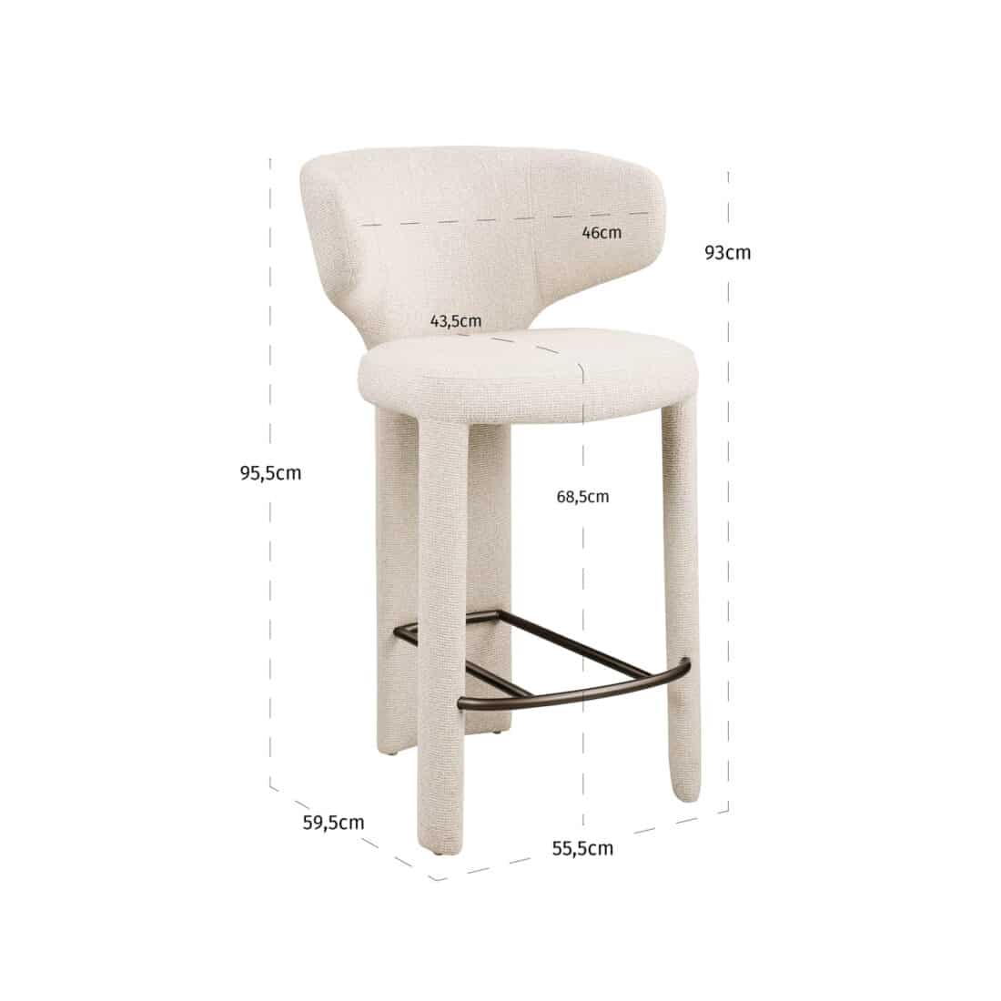 afmetingen Richmond Interiors barstoel Viola met arm biscotti