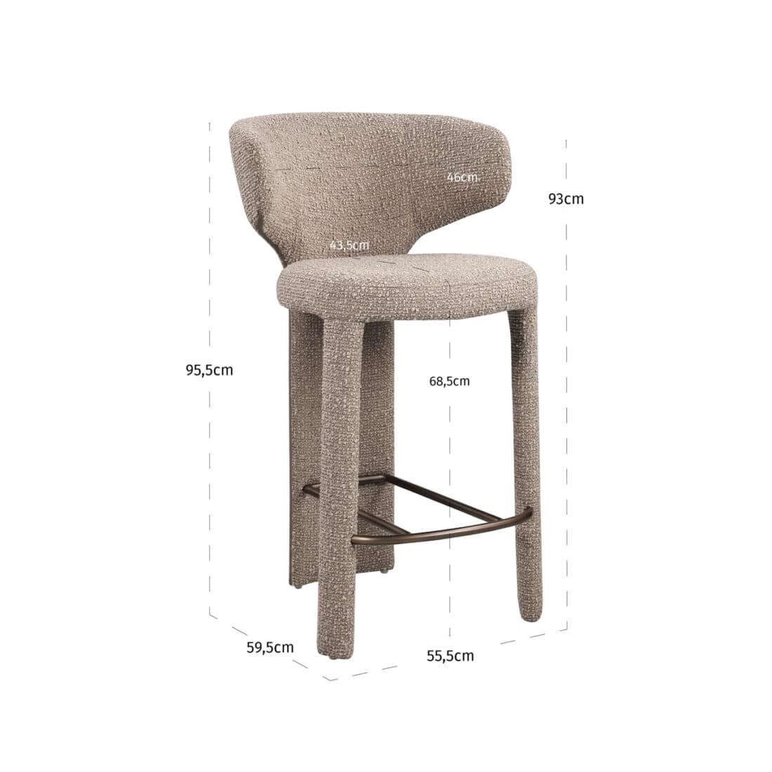 afmetingen Richmond Interiors barstoel Viola met arm mocca