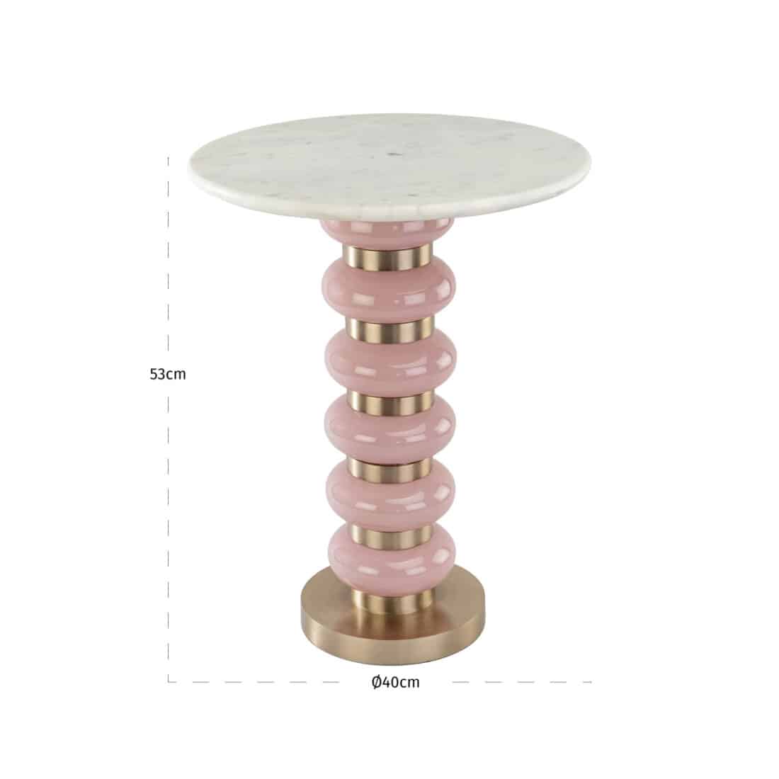 afmetingen Richmond Interiors bijzettafel Villeray roze 40x40x53 cm marmer