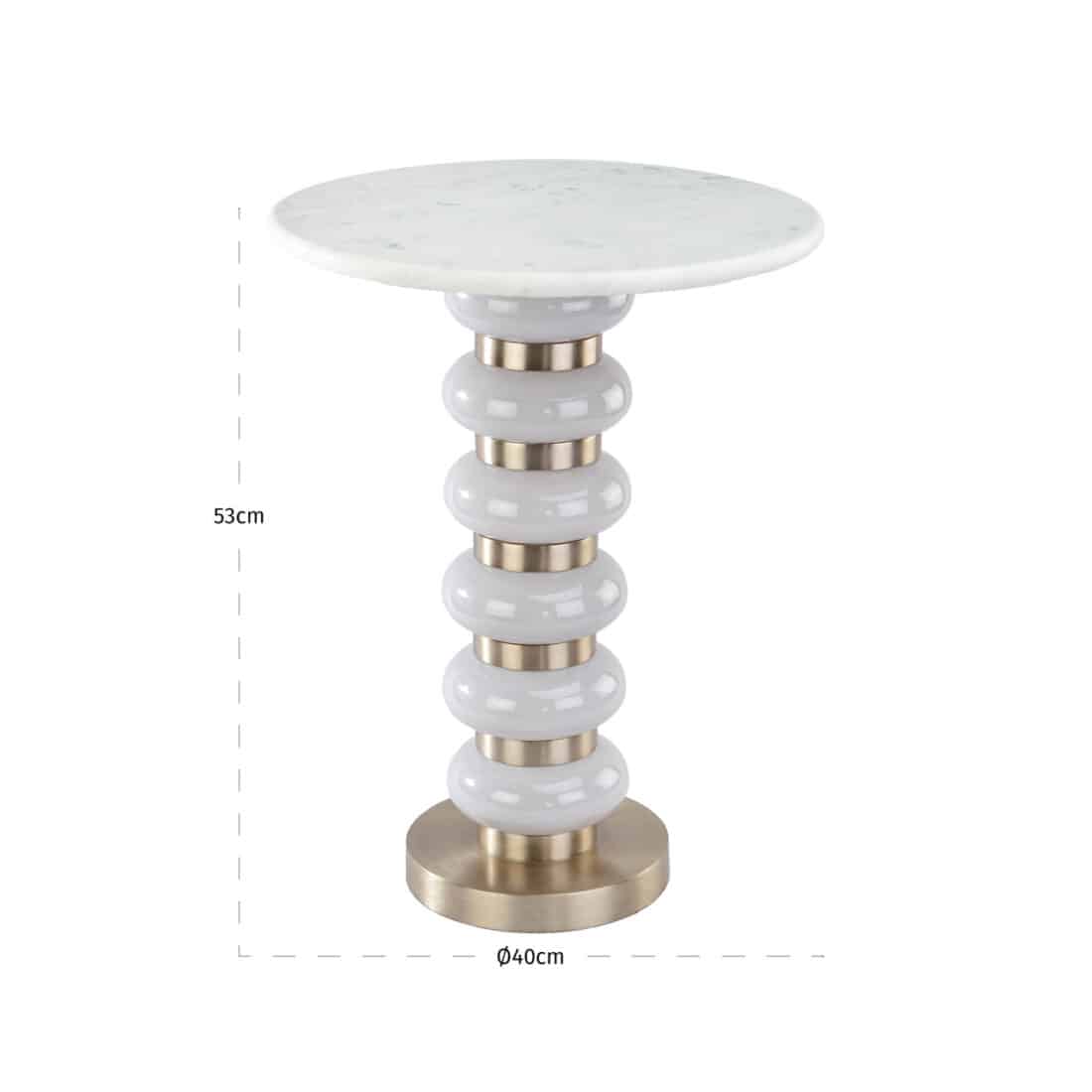 afmetingen Richmond Interiors bijzettafel Villeray wit 40x40x53 cm marmer
