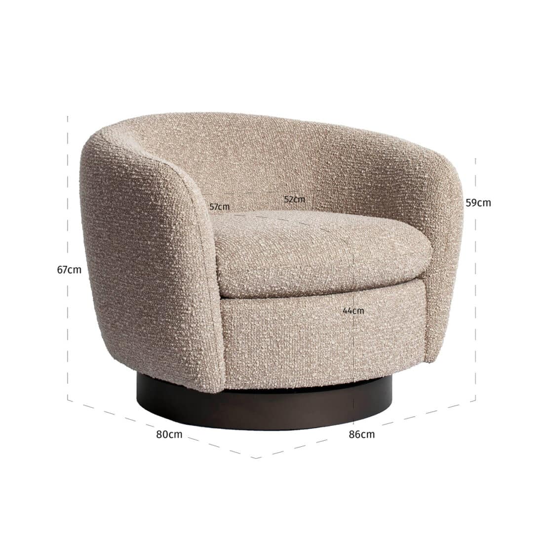 afmetingen Richmond Interiors draaifauteuil Colmar met arm natural