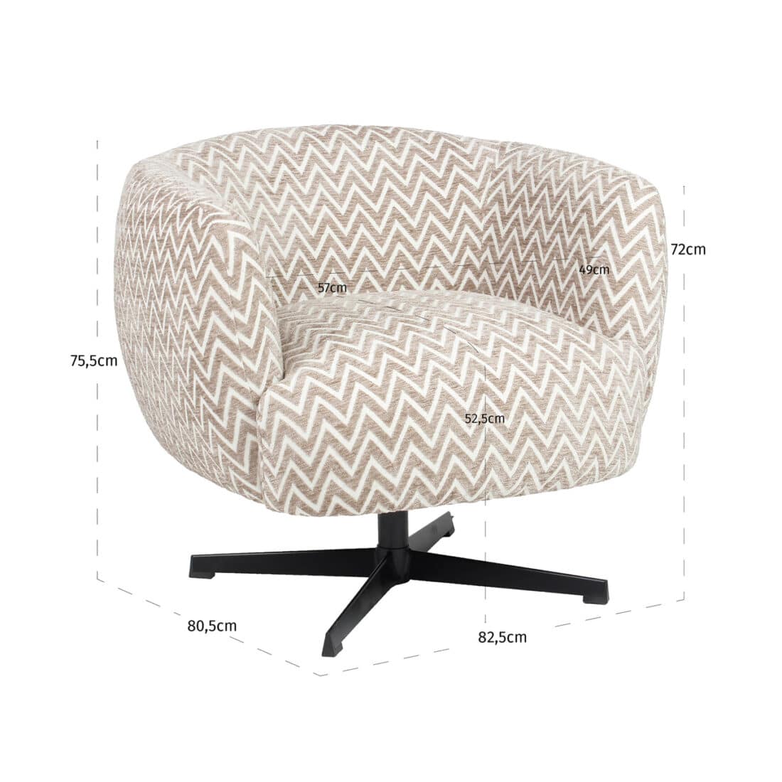 afmetingen Richmond Interiors draaifauteuil Estelle sand chevron