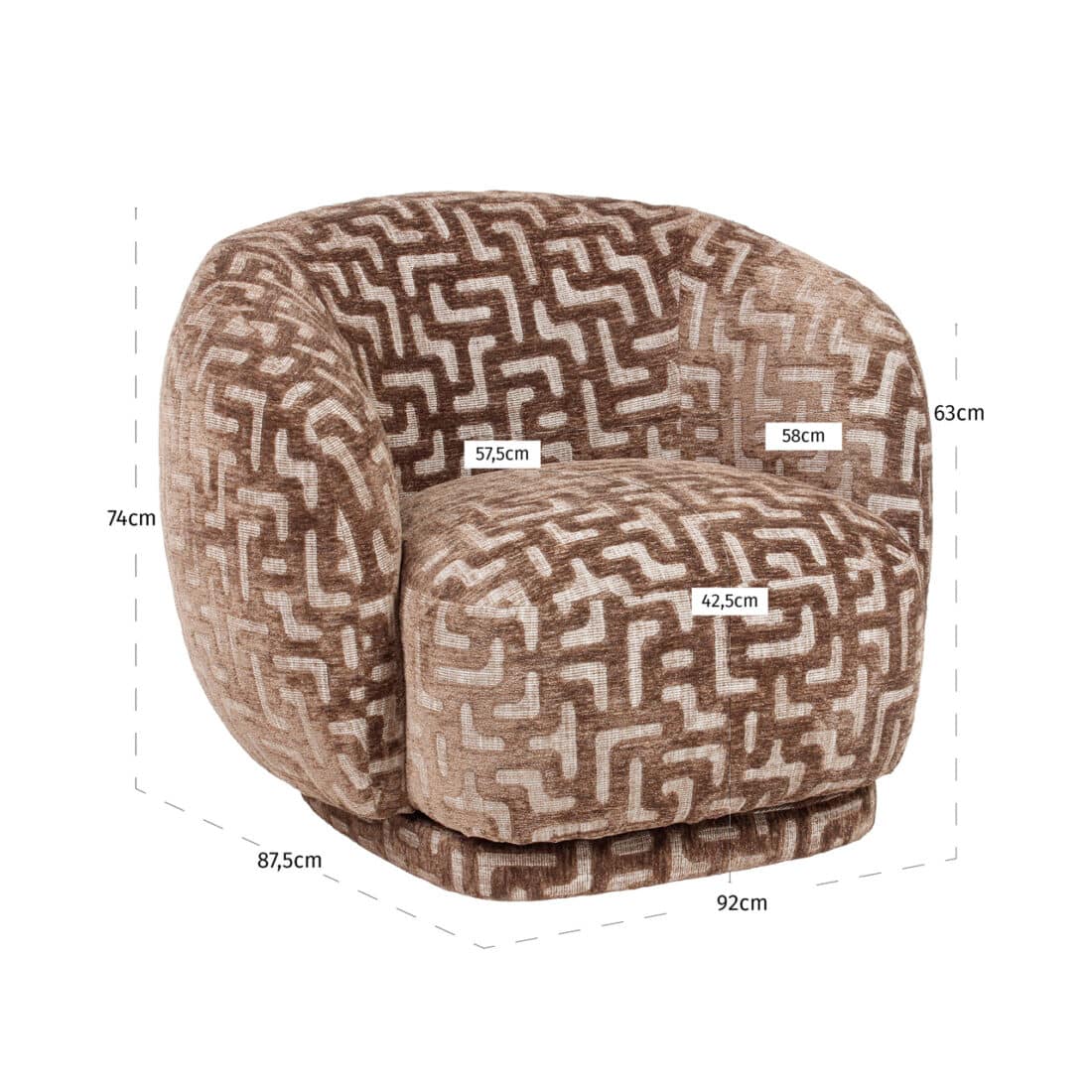 afmetingen Richmond Interiors draaifauteuil Negreslo met arm brown labyrinth