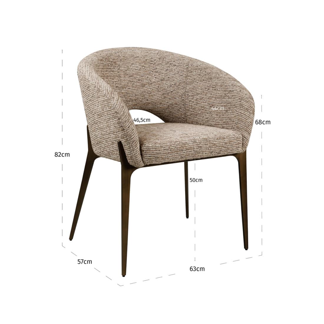 afmetingen Richmond Interiors eetkamerstoel Kenzi mocca