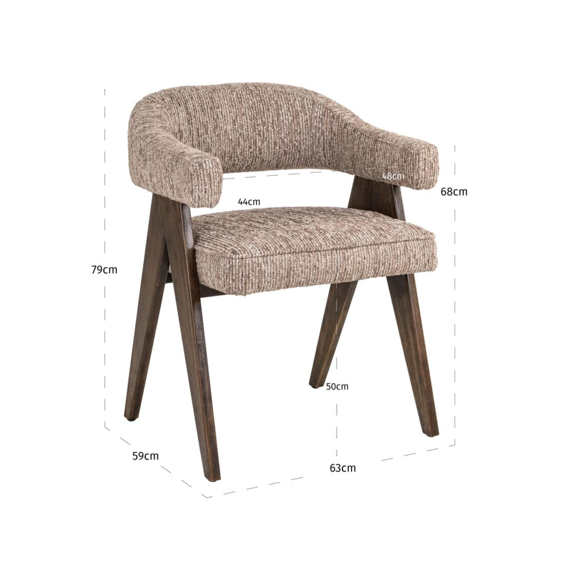 afmetingen Richmond Interiors eetkamerstoel Mori met arm mocca linear