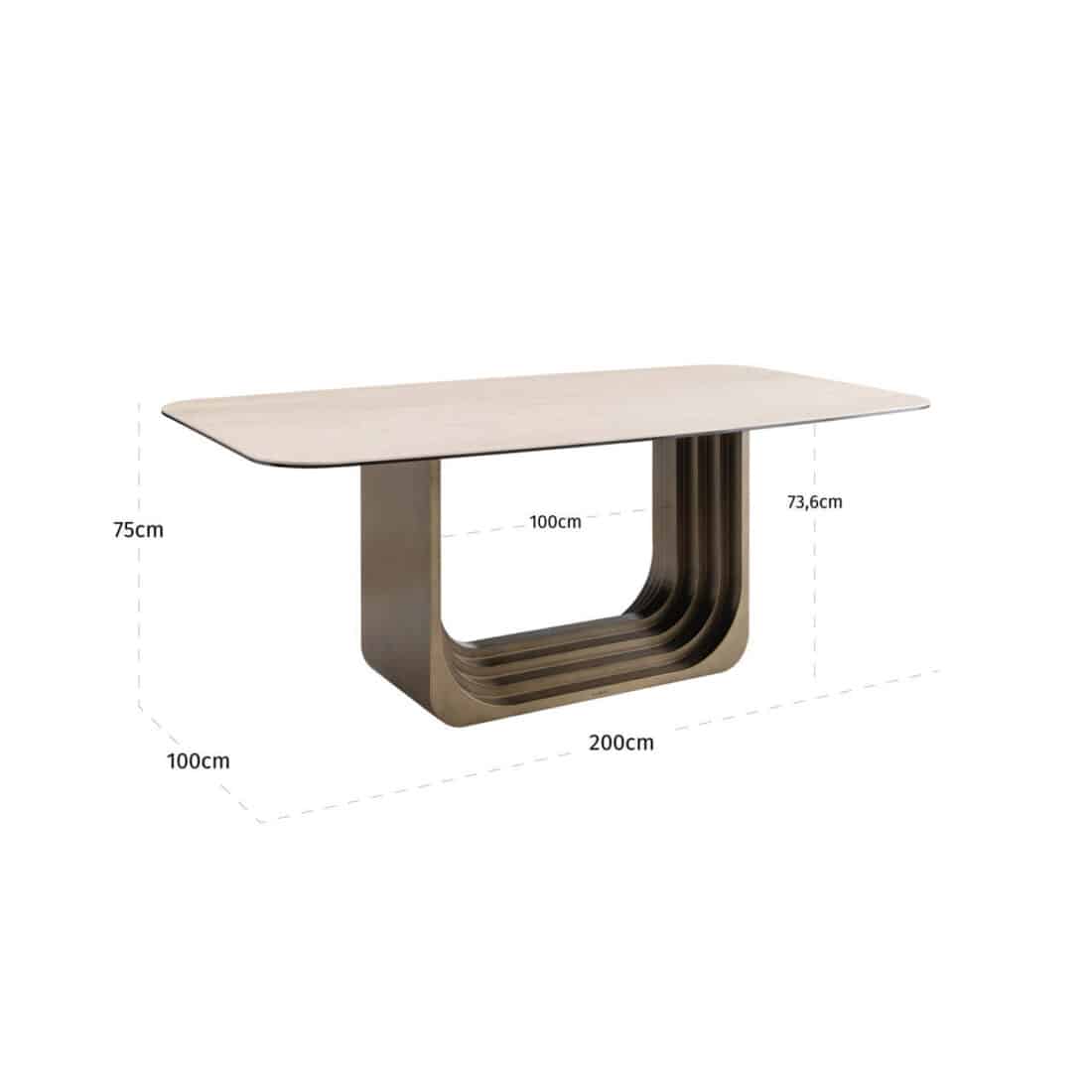afmetingen Richmond Interiors eettafel Maxfield 200x100x75 cm keramiek