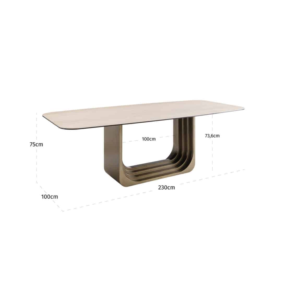 afmetingen Richmond Interiors eettafel Maxfield 230x100x75 cm keramiek