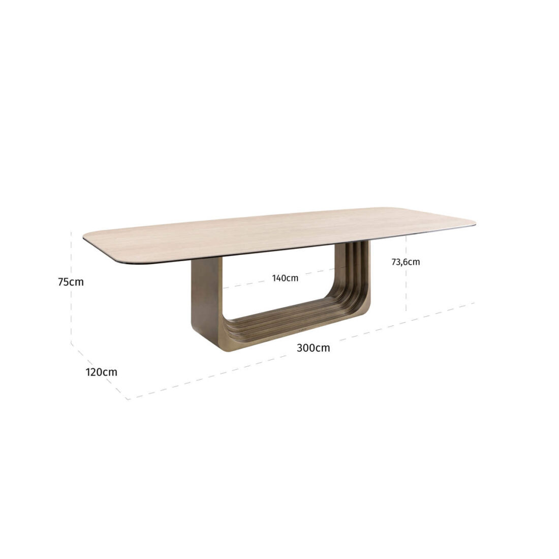 afmetingen Richmond Interiors eettafel Maxfield 300x120x75 cm keramiek