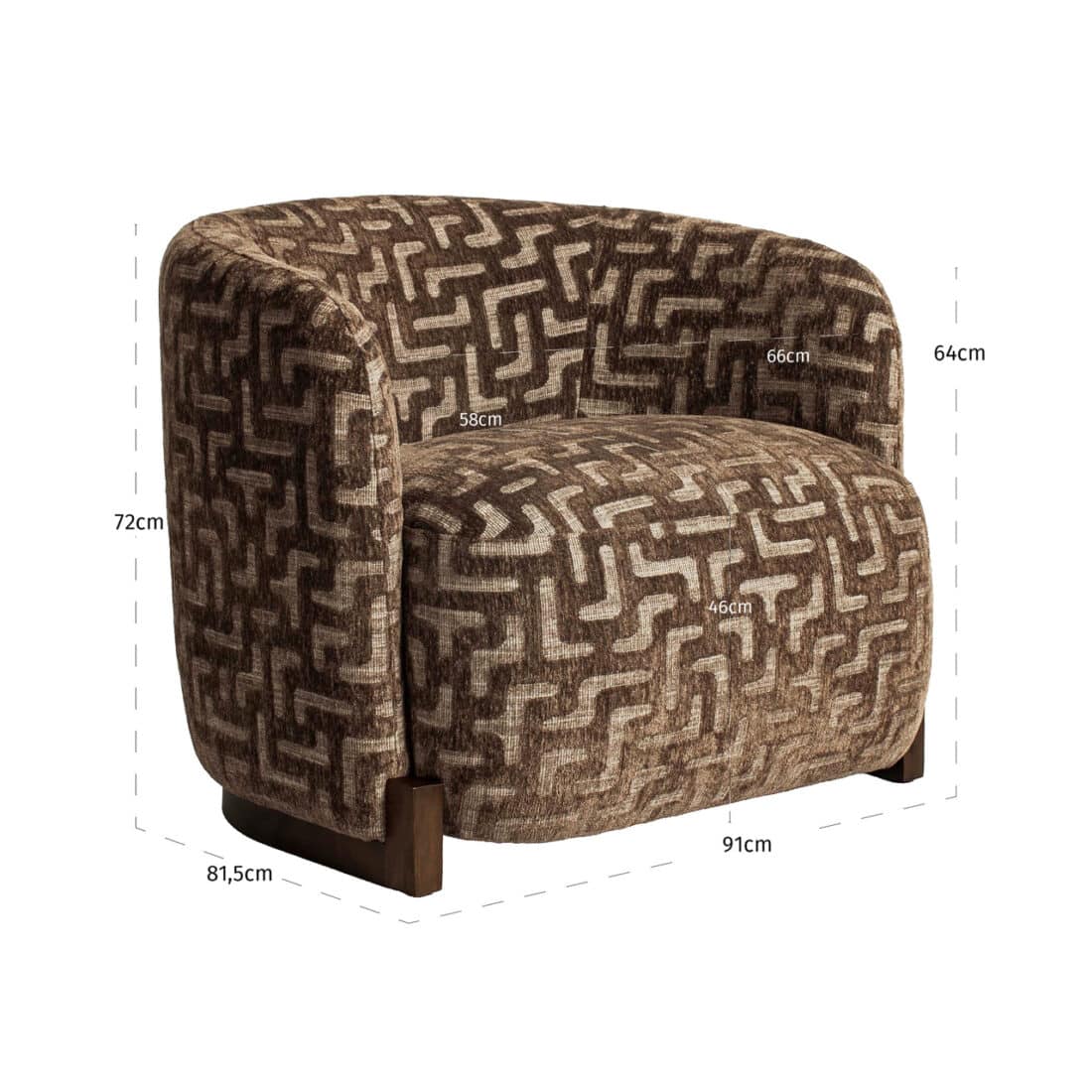 afmetingen Richmond Interiors fauteuil Hannah met arm brown labyrinth