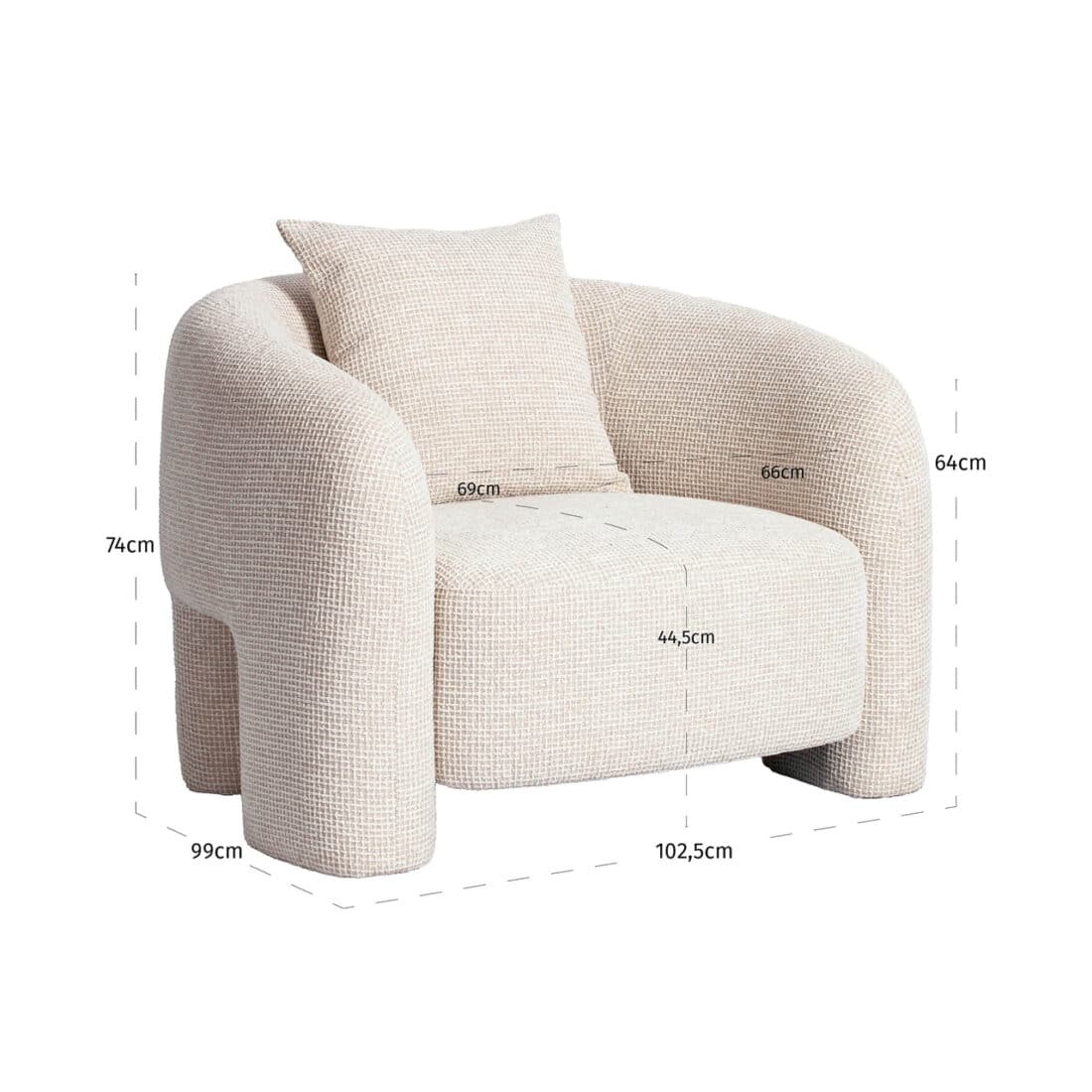 afmetingen Richmond Interiors fauteuil Tuscany beige blockweave