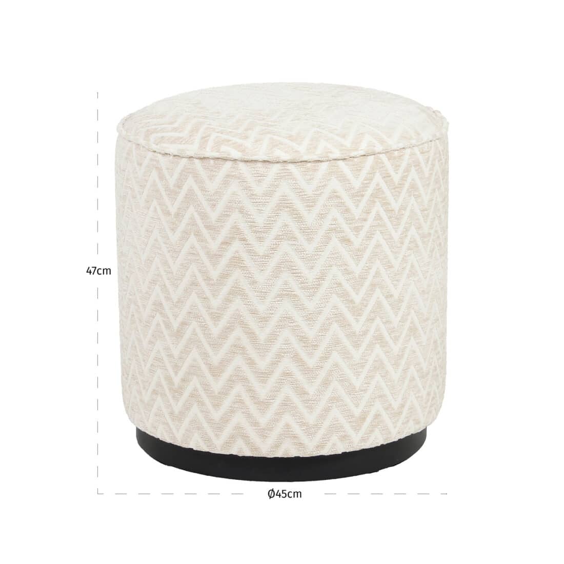 afmetingen Richmond Interiors poef Lexie 45Ø beige