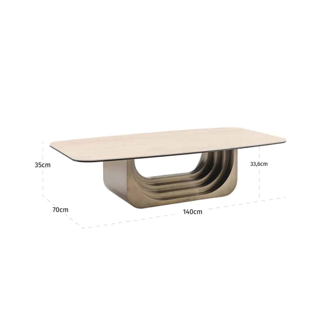 afmetingen Richmond Interiors salontafel Maxfield 140x70x35 cm keramiek