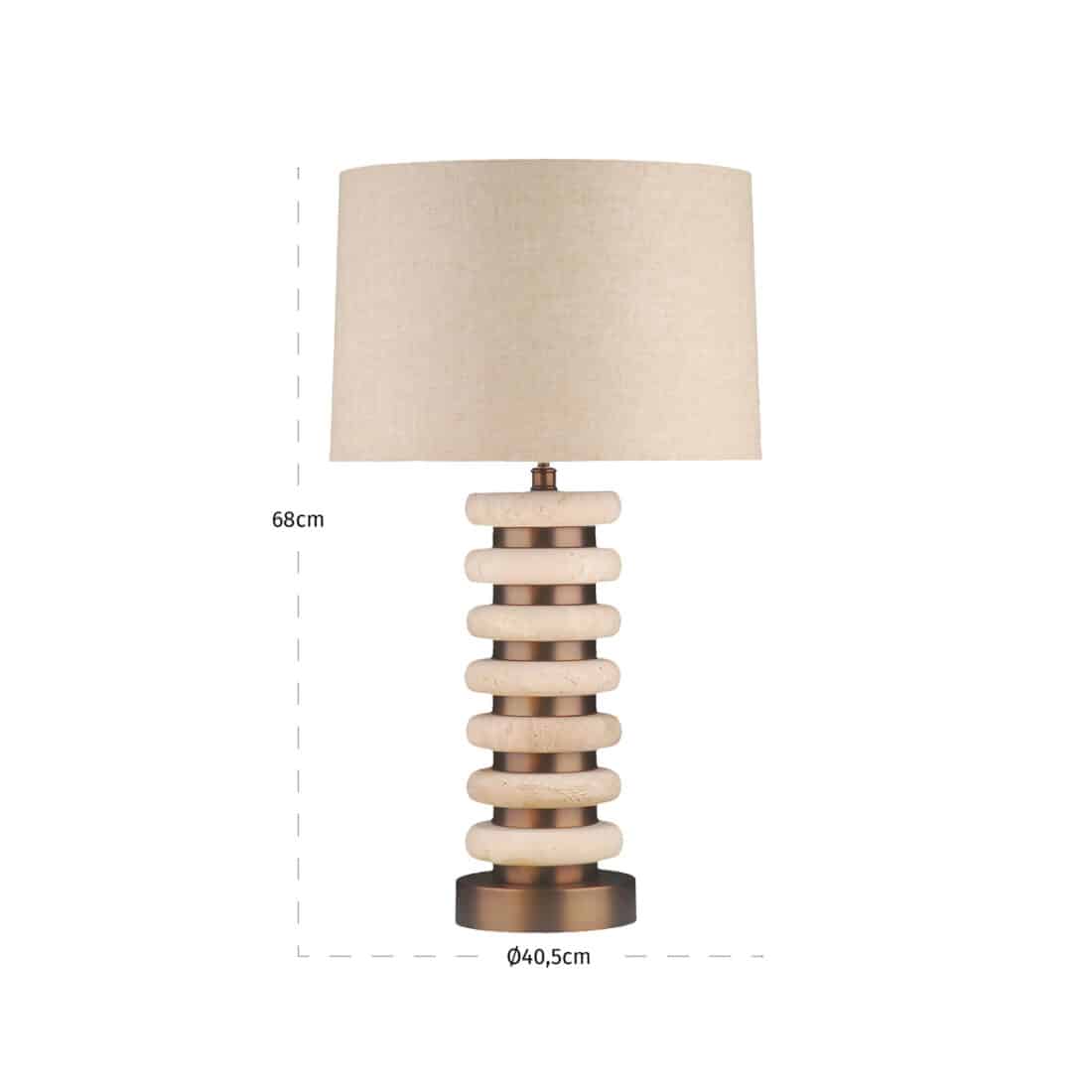 afmetingen Richmond Interiors tafellamp 40,5x40,5x68 cm Blair travertin