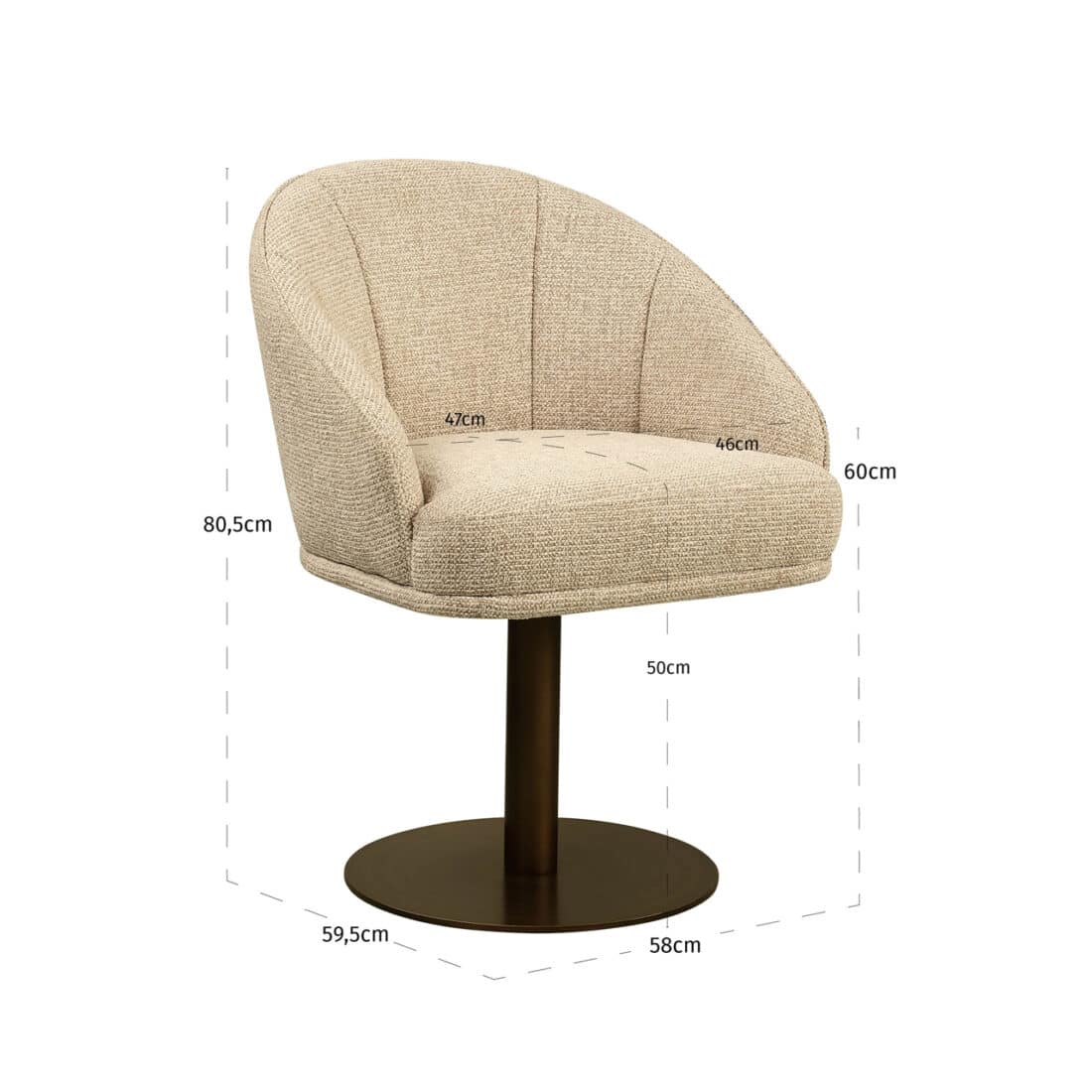 afmetingen Richmond interiors eetkamerstoel Beverly draaibaar met arm natural