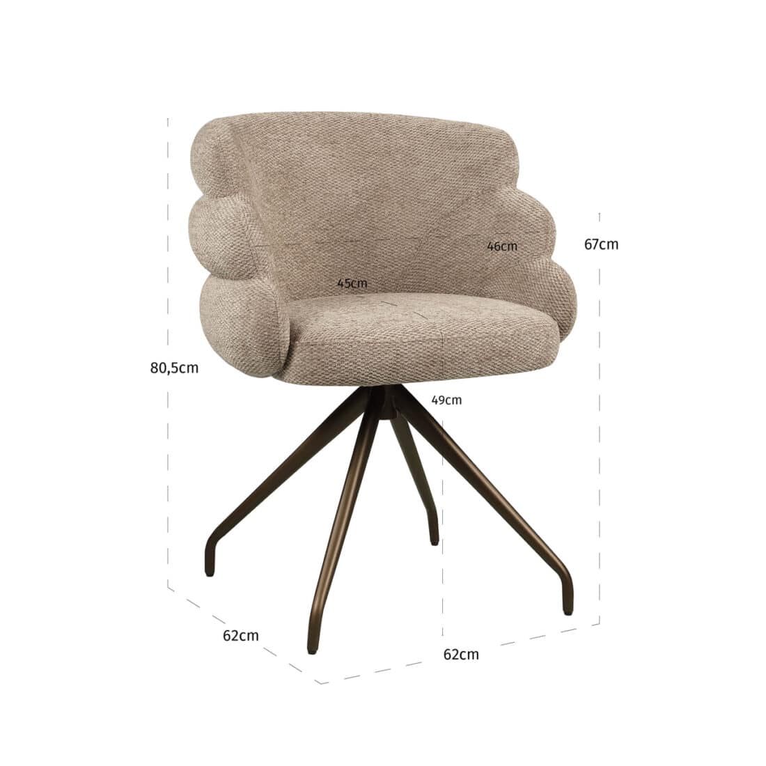 afmetingen Richmond interiors eetkamerstoel Kayla draaibaar mocca