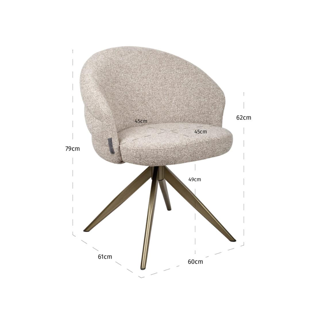 afmetingen Richmond interiors eetkamerstoel Zendaya draaibaar met arm bruin