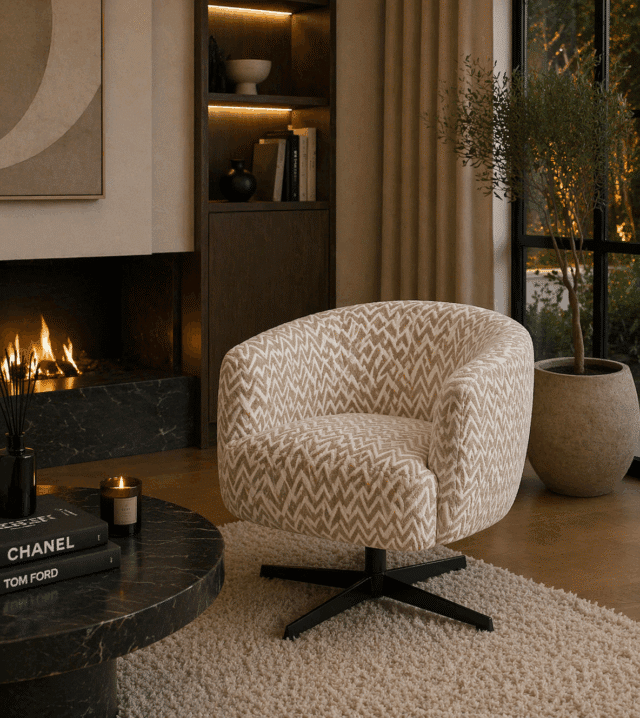 sfeerfoto Richmond Interiors draaifauteuil Estelle sand chevron