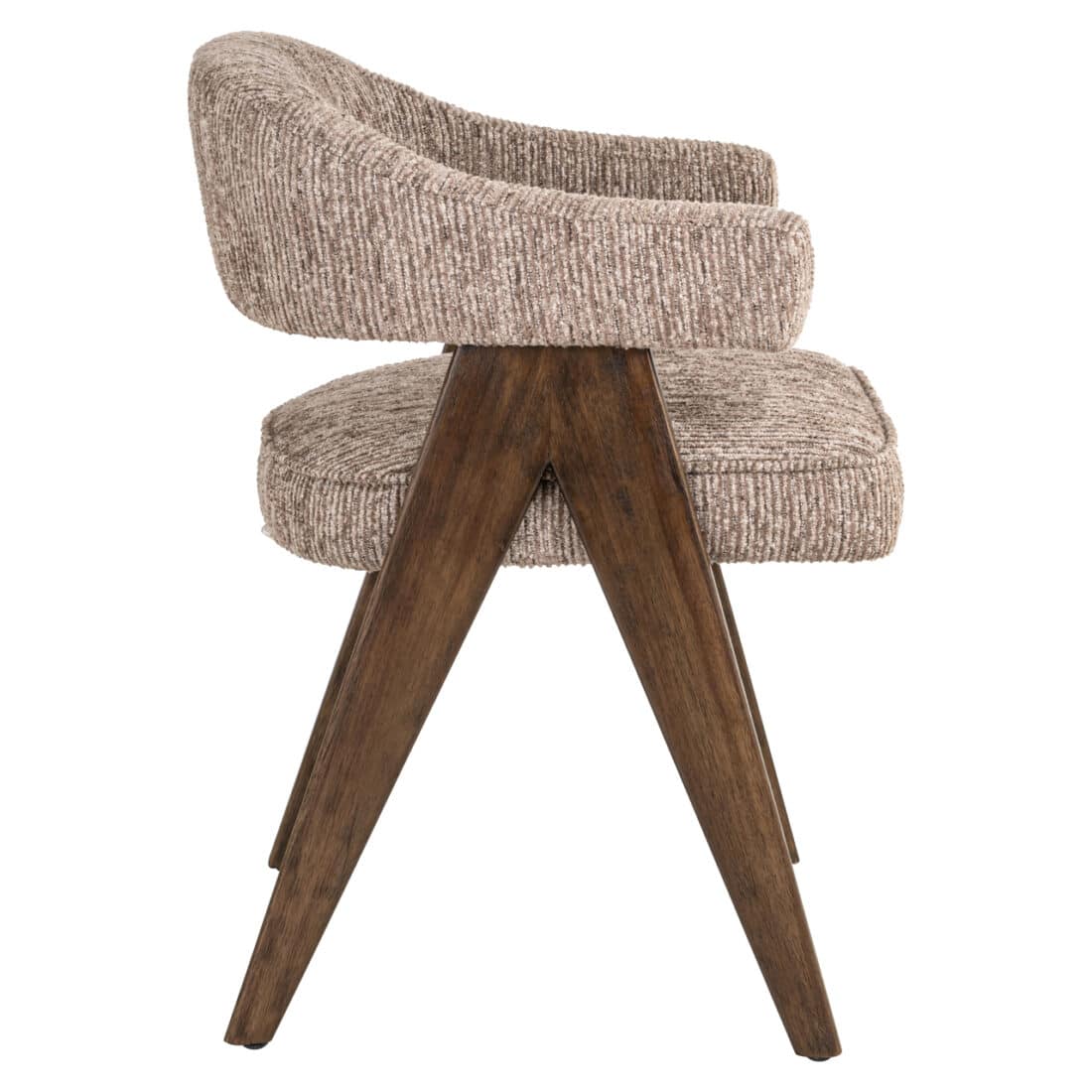 zijkant Richmond Interiors eetkamerstoel Mori met arm mocca linear