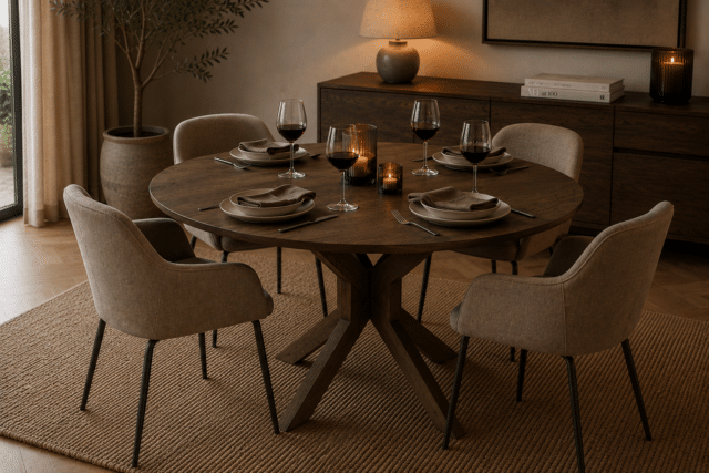 Nijwie Eetkamertafel Ø150, Acacia Marron Brown - Gemini Table Collection