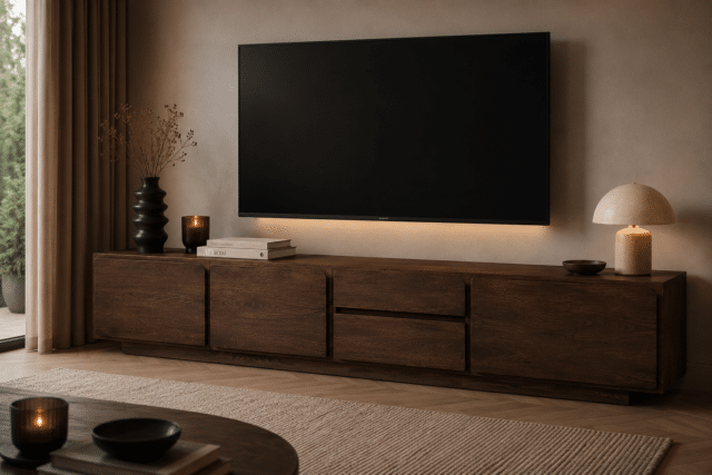 Nijwie TV dressoir 190 met 3 deuren en 2 lades, Mango Dark Malt - Bloemfontein Collection