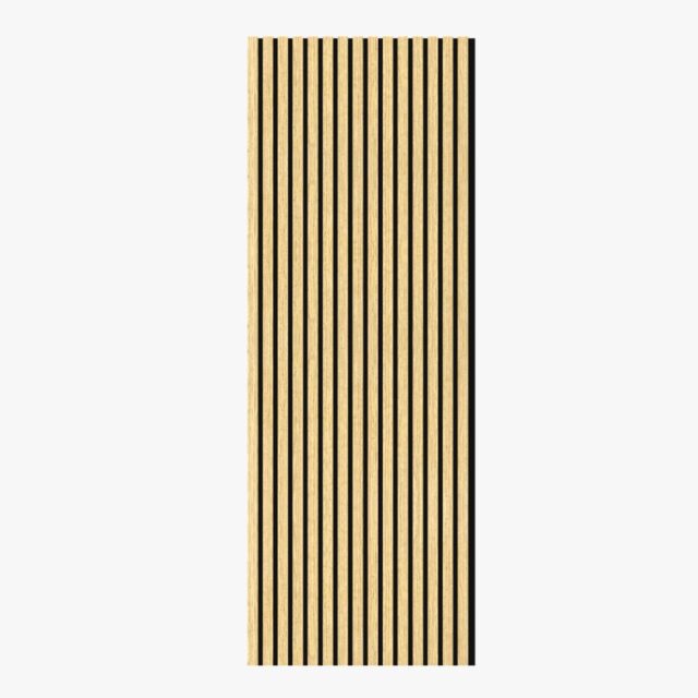 Eiken akoestisch wandpaneel met houten latten en zwarte achtergrond