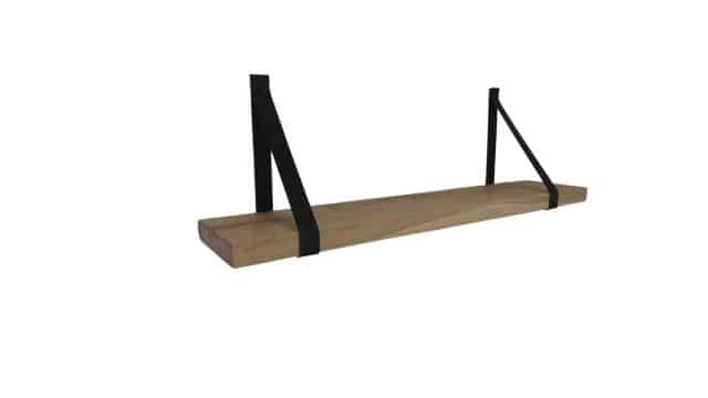 Eiken wandplank 4cm massief met leren riemen