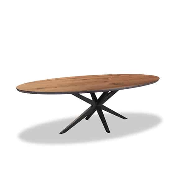 Ovale eettafel van massief eiken met stoelen, maatwerk door Meubelzwagerij in Almelo