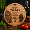 Pizzaplank Vaderdag van massief eikenhout met gravering van pizza en kamado BBQ