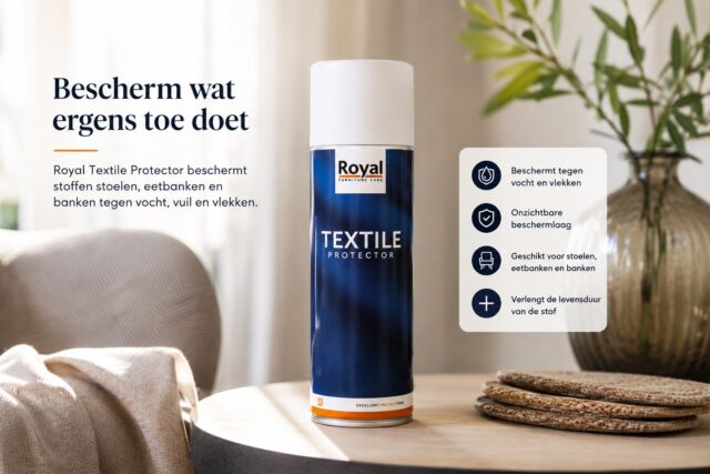 Royal Textile Protector beschermt stoffen stoelen, eetbanken en banken tegen vocht, vuil en vlekken.