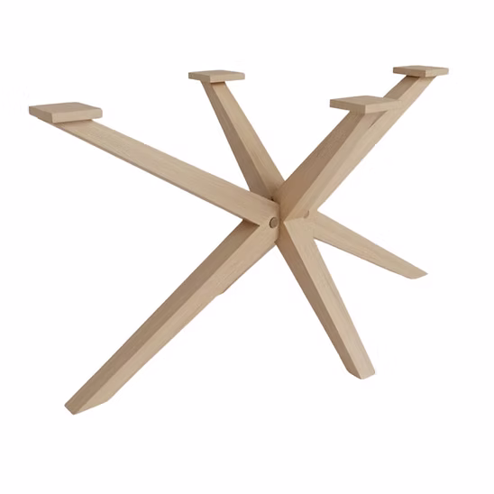 Matrix-, spin-, X- en kolomonderstellen voor een maatwerk eiken eettafel met veel beenruimte.