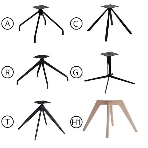 Eiken stoelpoten en metalen stalen onderstellen voor eetkamerstoelen met verschillende pootmodellen Eiken stoelpoten en metalen stalen onderstellen voor eetkamerstoelen met verschillende pootmodellen