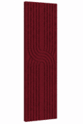 Bordeauxrood akoestisch Japandi viltpaneel met verticale lijnen en sierlijk gebogen patroon, 280 × 60 cm.