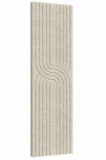 Akoestisch viltpaneel Japandi in zeer lichtbeige met verticale lijnen en sierlijk gebogen lijnpatroon, 280 × 60 cm.
