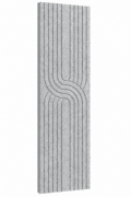 Lichtgrijs akoestisch Japandi viltpaneel met verticale groeven en sierlijk gebogen lijnpatroon, 280 × 60 cm.