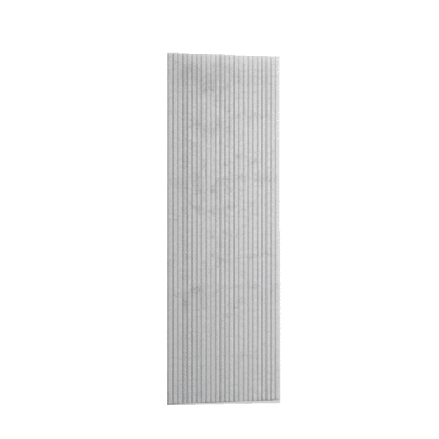 Lichtgrijs akoestisch PET-viltpaneel met verticale lijnen, 280 × 60 cm en 9 mm dik.