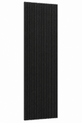 Zwart akoestisch PET-viltpaneel met verticale lijnen, 280 × 60 cm en 9 mm dik.