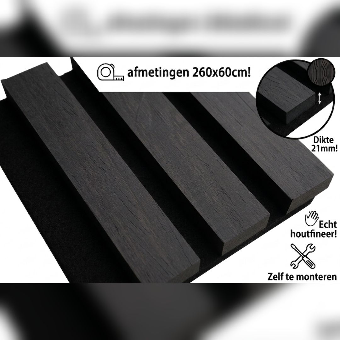 Close-up zwart eiken Black Oak wandpaneel met fijne houtnerf Close-up zwart eiken Black Oak wandpaneel met fijne houtnerf