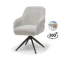Eetkamerstoel Atlanta P03 beige met armleuningen, 360 graden draaibaar onderstel en zachte Alpine Teddy 01 naturel bekleding.