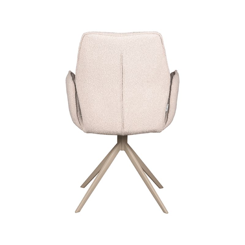 Eetkamerstoel Mellow van LABEL51 in naturel bouclé met taupekleurig metalen draaionderstel Eetkamerstoel Mellow van LABEL51 in naturel bouclé met taupekleurig metalen draaionderstel