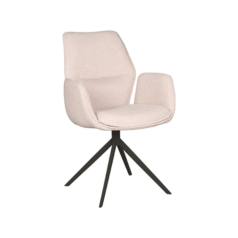 Eetkamerstoel Mellow van LABEL51 in naturel bouclé met taupekleurig metalen draaionderstel Eetkamerstoel Mellow van LABEL51 in naturel bouclé met taupekleurig metalen draaionderstel