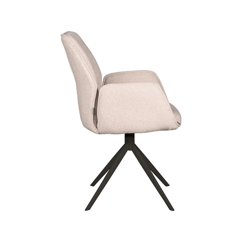 Eetkamerstoel Mellow van LABEL51 in naturel bouclé met taupekleurig metalen draaionderstel Eetkamerstoel Mellow van LABEL51 in naturel bouclé met taupekleurig metalen draaionderstel