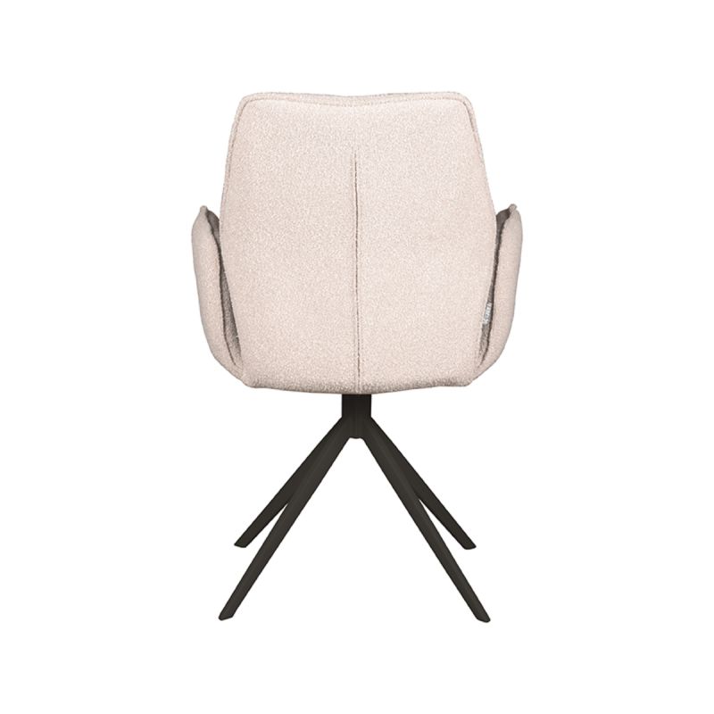 Eetkamerstoel Mellow van LABEL51 in naturel bouclé met taupekleurig metalen draaionderstel Eetkamerstoel Mellow van LABEL51 in naturel bouclé met taupekleurig metalen draaionderstel