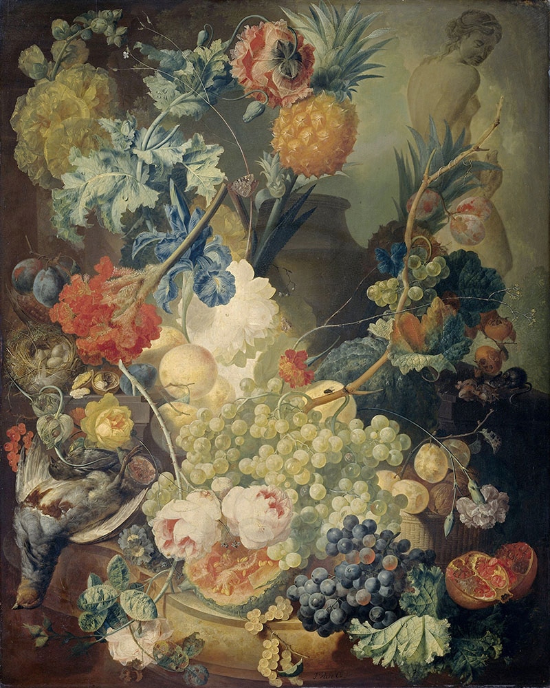 Wall Painters Os Jan Van Still Life with Flowers, Fruits and Poultry