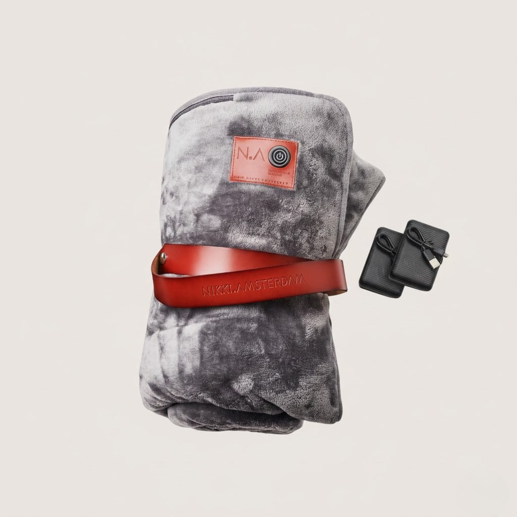 couverture chauffante infrarouge douce avec banque d'alimentation supplémentaire en gris