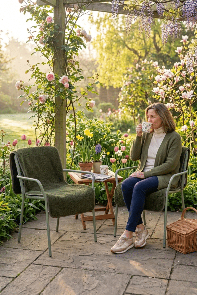 chair heater in the garden during morning coffee breaks