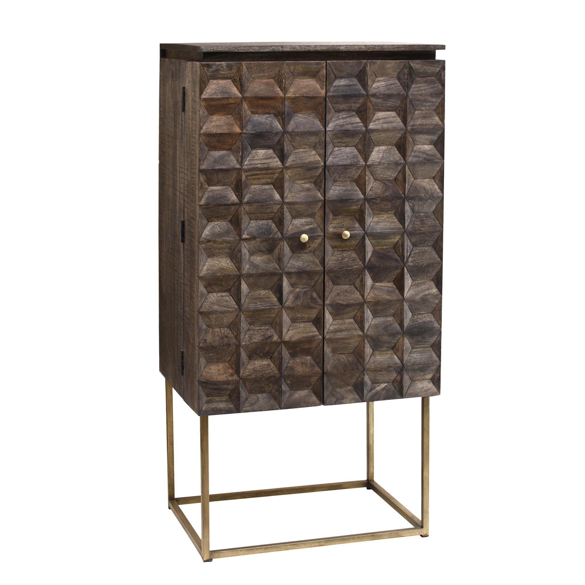 Alec dark brown Mango wood wine bar cabinet metal Gratis bezorgen - online bestellen bij Potz Wonen